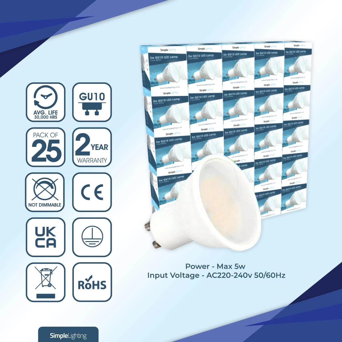 25 Pack GU10 LED Bulbs - 40w Replacement 2 25 Pack GU10 LED Bulbs - 40w Replacement - Image 2