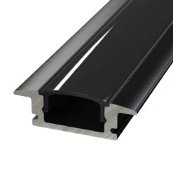 2m Black Aluminium Profile, Recessed With Cover And End Caps