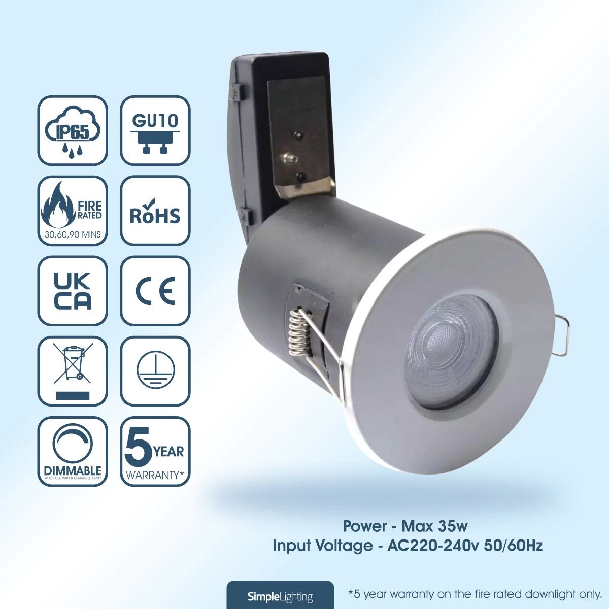 Pack Of 10 IP65 Shower Fire Rated Downlights In A White Finish 2 Pack Of 10 IP65 Shower Fire Rated Downlights In A White Finish - Image 2