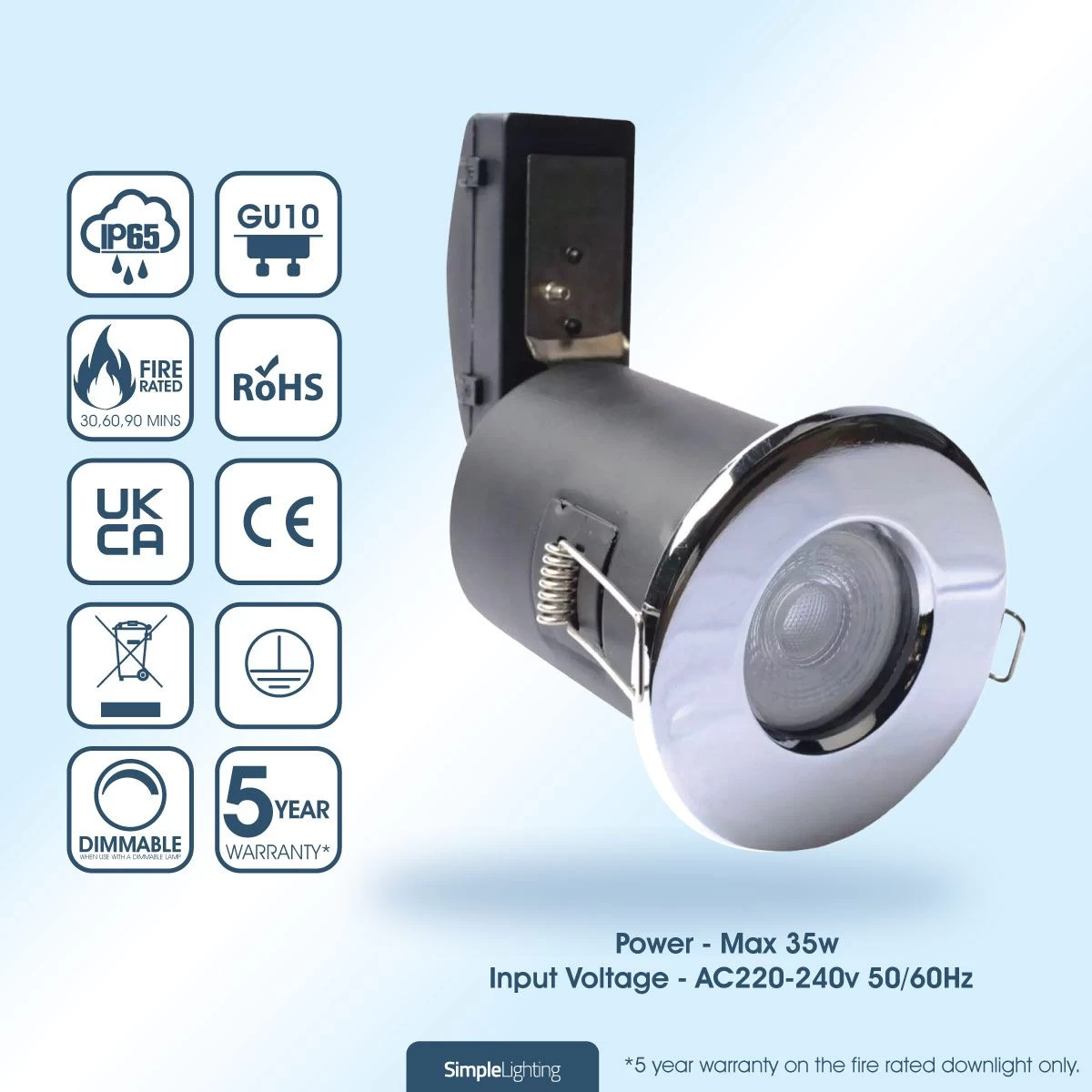 Pack Of 10 IP65 Fixed Shower Fire Rated Downlights In A Polished Chrome Finish 2 Pack Of 10 IP65 Fixed Shower Fire Rated Downlights In A Polished Chrome Finish - Image 2