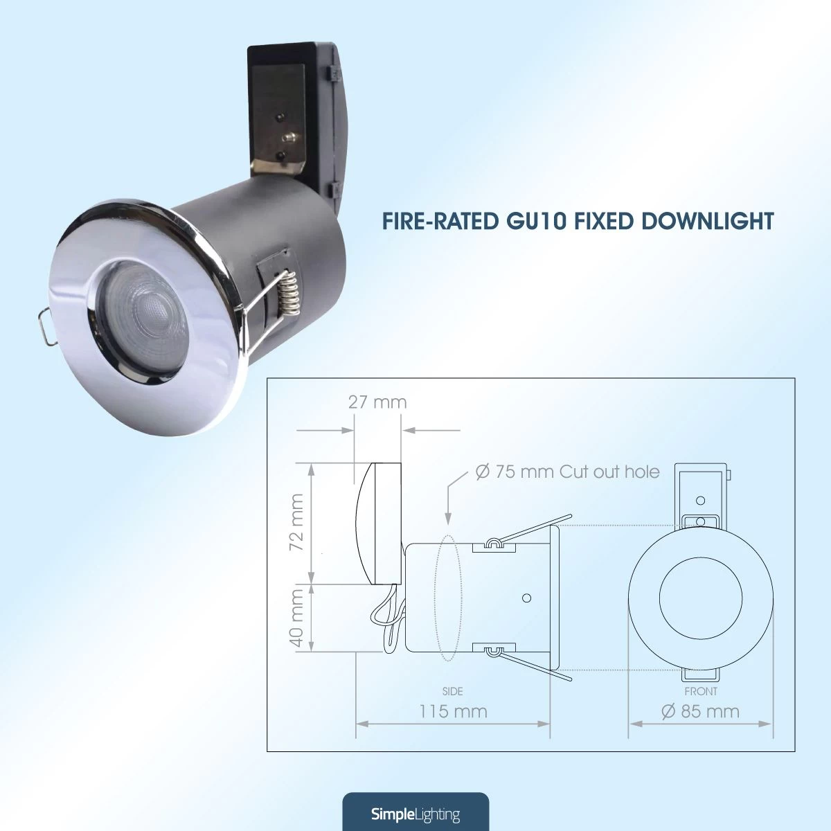 Pack Of 10 IP65 Fixed Shower Fire Rated Downlights In A Polished Chrome Finish 5 Pack Of 10 IP65 Fixed Shower Fire Rated Downlights In A Polished Chrome Finish - Image 5