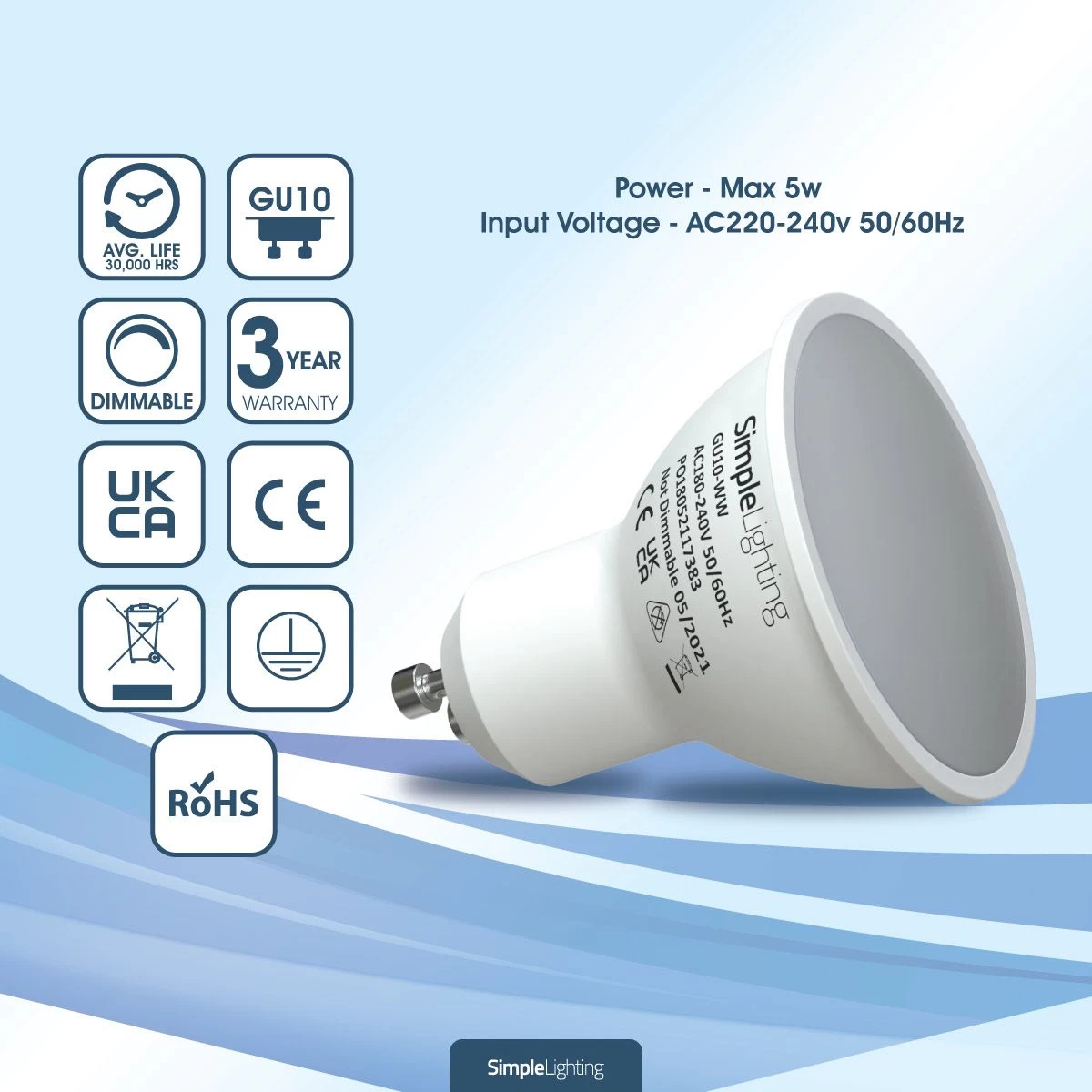 Pack Of 25 5w Dimmable GU10 LED Bulbs In Cool, Natural Or Warm White Light 2 Pack Of 25 5w Dimmable GU10 LED Bulbs In Cool, Natural Or Warm White Light - Image 2