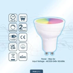 Pack Of 5 GU10 Smart RGB + W Bulb -LED Downlights Store 355588886 sha5286 1 2