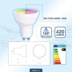 Pack Of 5 GU10 Smart RGB + W Bulb -LED Downlights Store 355588899 sha5286 3 2