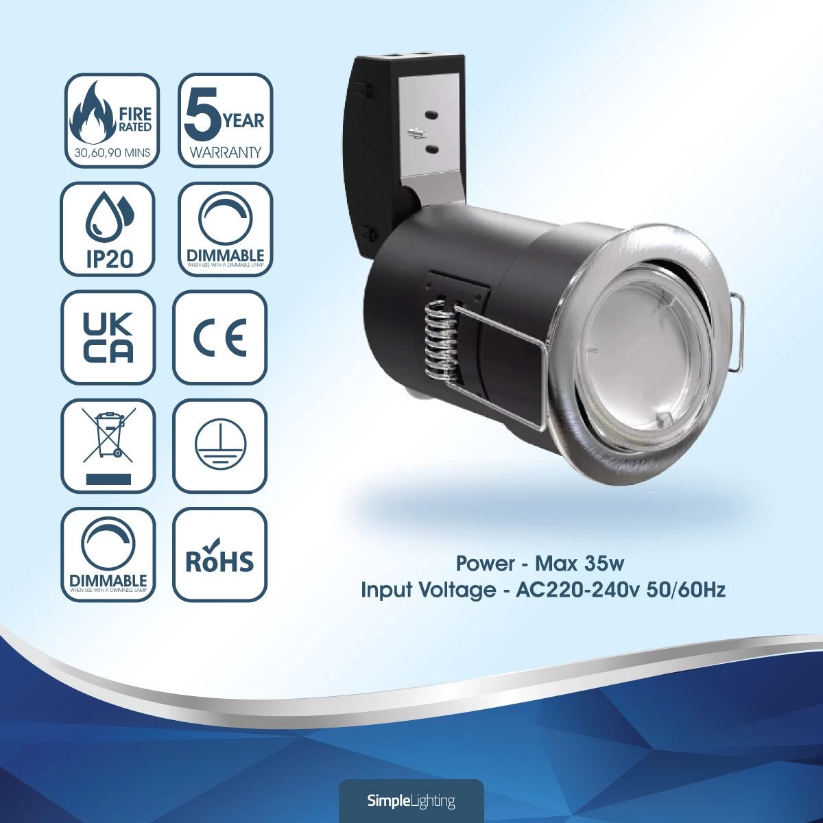 Pack Of 10 Tilt GU10 Fire Rated Downlights With A Brushed Chrome Finish 3 Pack Of 10 Tilt GU10 Fire Rated Downlights With A Brushed Chrome Finish - Image 3