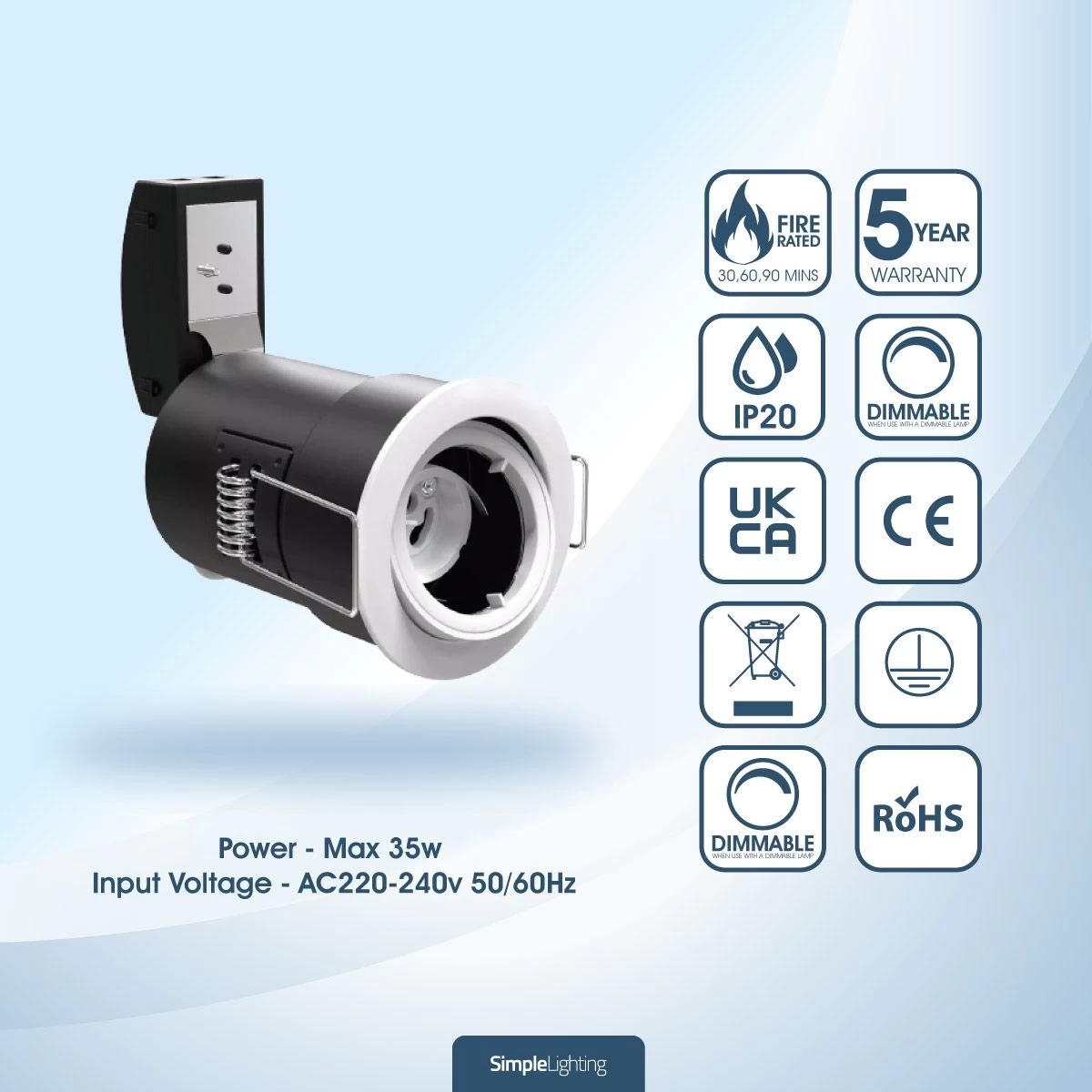 Pack Of 25 Die-Cast Tilt GU10 Fire Rated Downlights With A White Finish 2 Pack Of 25 Die-Cast Tilt GU10 Fire Rated Downlights With A White Finish - Image 2