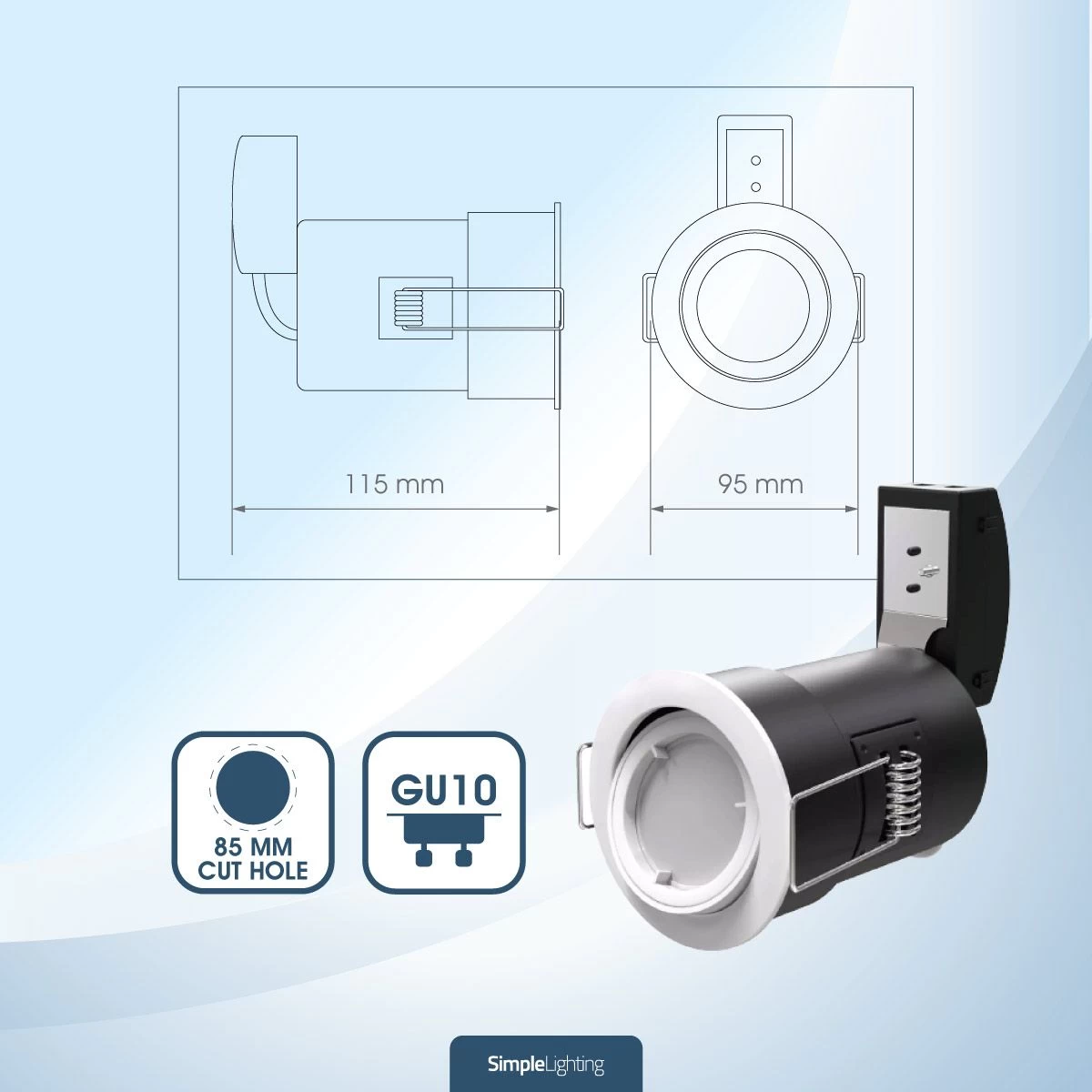 Pack Of 50 Die-Cast Tilt Fire Rated GU10 Downlights With A White Finish 5 Pack Of 50 Die-Cast Tilt Fire Rated GU10 Downlights With A White Finish - Image 5