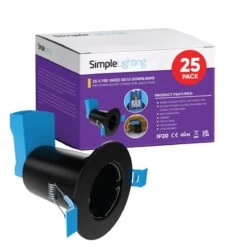 Pack Of 25 Matt Black GU10 Fire Rated Downlights