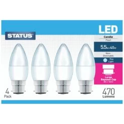 4 Pack - 5.5w LED Candle Bulbs, Bayonet B22 - Cool White