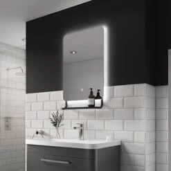 Harbour 800x500mm LED Bathroom Mirror, Black, With Shelf -LED Downlights Store 700x700 se30098p0 harbour lit
