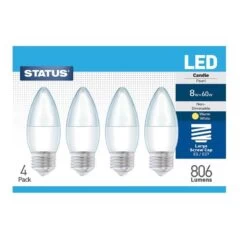 4 X Status 8w LED Candle Bulbs, E27 Screw Warm White