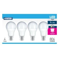 4 Pack - 9w LED Bulbs, B22 Bayonet Cap - Warm White