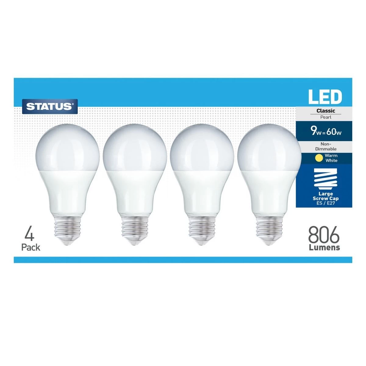 4 Pack - 9w LED Bulbs In Warm White, E27 Screw