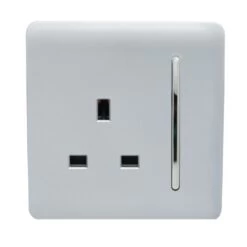 Trendi 1 Gang Artistic Modern Glossy Screwless 13 Amp Plug Socket Long Silver