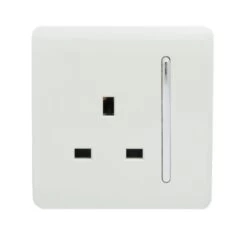 Trendi 1 Gang Artistic Modern Glossy Screwless 13 Amp Plug Socket Long White