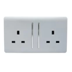 Trendi 2 Gang Artistic Modern Glossy Screwless 13 Amp Double Plug Socket Silver