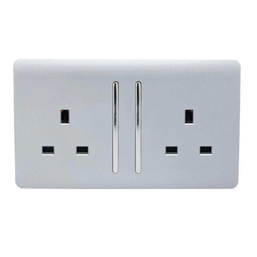 Trendi 2 Gang Artistic Modern Glossy Screwless 13 Amp Double Plug Socket Silver 1 Trendi 2 Gang Artistic Modern Glossy Screwless 13 Amp Double Plug Socket Silver