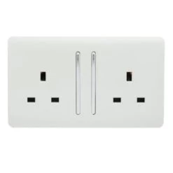 Trendi 2 Gang Artistic Modern Glossy Screwless 13 Amp Plug Socket, White