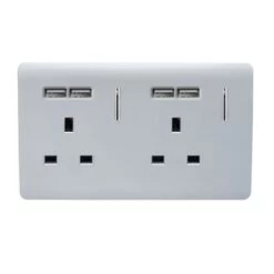 Trendi Switch 2 Gang 13 Amp Inc. 4 X 2.1Ma USB Electrical Plug Socket Silver