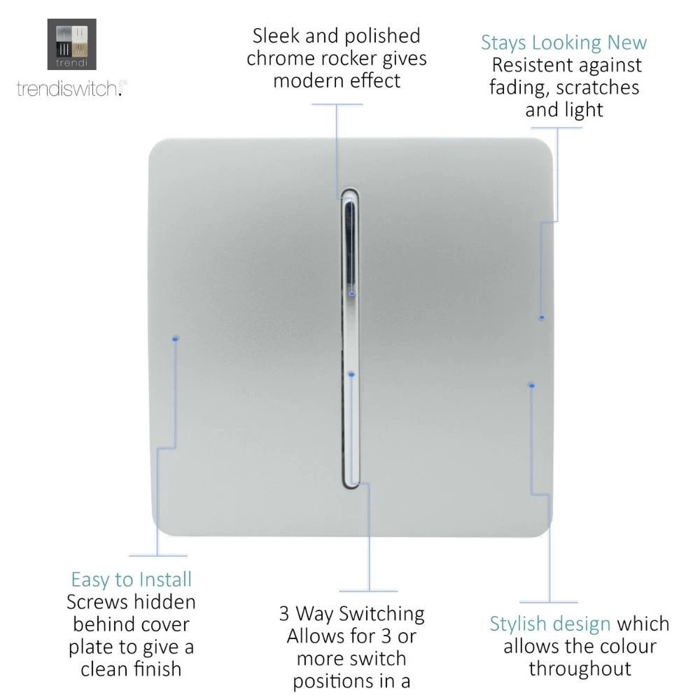 Trendi 1 Gang Intermediate Artistic Modern Glossy Screwless 10 Amp Rocker Light Switch Silver 2 Trendi 1 Gang Intermediate Artistic Modern Glossy Screwless 10 Amp Rocker Light Switch Silver - Image 2