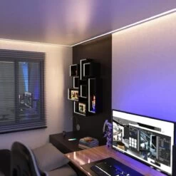 2m Long, Shallow 7mm Recessed LED Aluminium Profile -LED Downlights Store bedroom with recessed warm white led profile 1