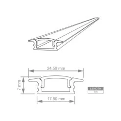 2m Long, Shallow 7mm Recessed LED Aluminium Profile -LED Downlights Store bedroom with recessed warm white led profile line drawing 1