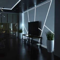 2m, LED Profile, Black Slimline With Diffuser, Incl End Caps And Brackets -LED Downlights Store black led profile with opal cover living room with cool white leds 1