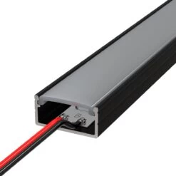 2m, LED Profile, Black Slimline With Diffuser, Incl End Caps And Brackets -LED Downlights Store black led profile with opal cover with led strip 1