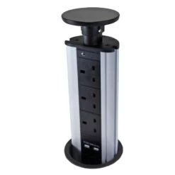 Pop Up Plug Socket Black Top With 2 X USB And 3 X Plug Sockets