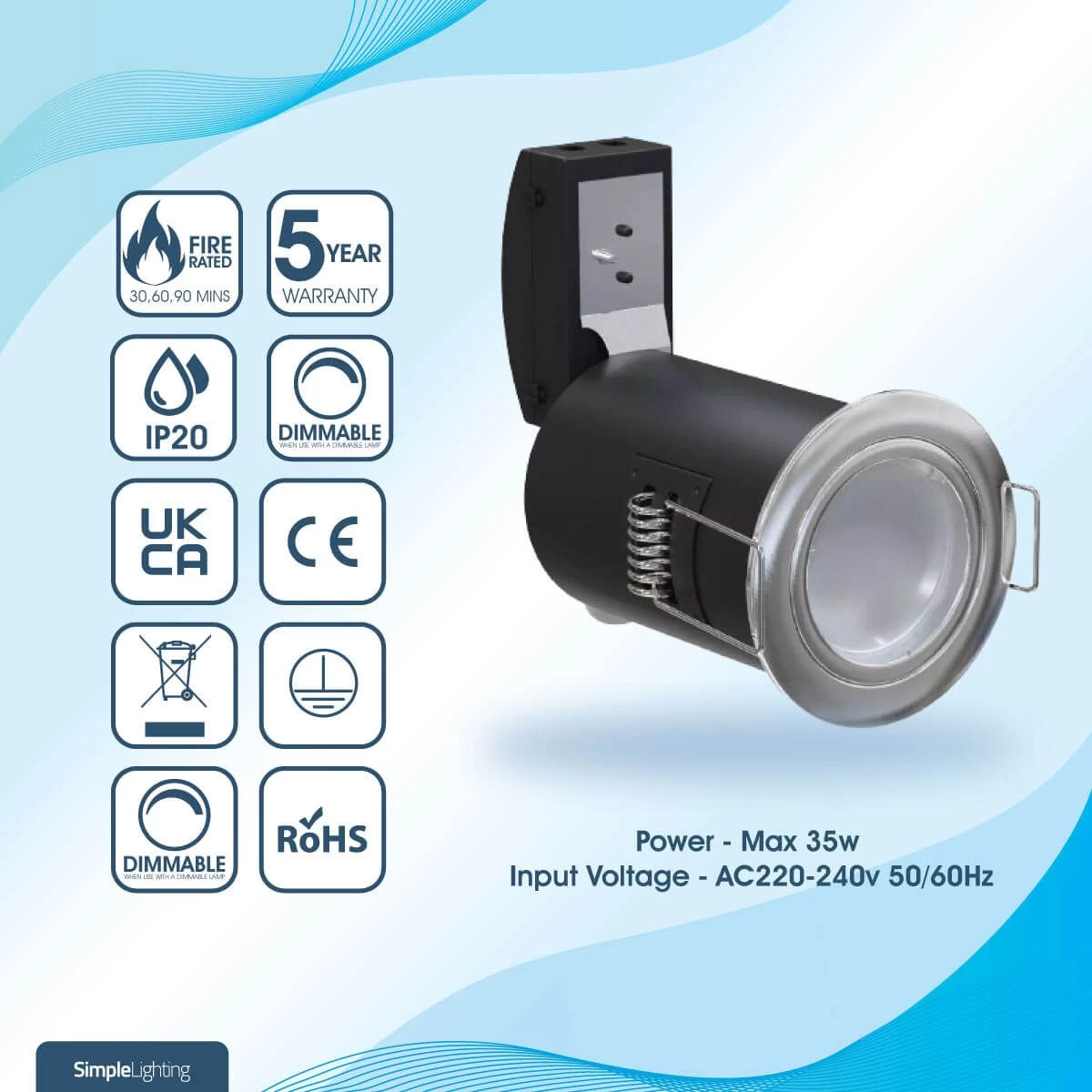 Pack Of 10 Fixed GU10 Fire Rated Downlights In A Brushed Chrome Finish 2 Pack Of 10 Fixed GU10 Fire Rated Downlights In A Brushed Chrome Finish - Image 2