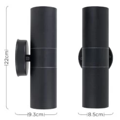 Black IP44 Outdoor Up/Down Wall Light -LED Downlights Store dimensions outdoor black wall light