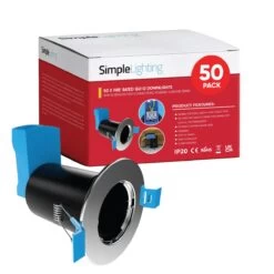 Multi Pack Of 50 Fire Rated Downlights - Polished Chrome, Includes Quick Connectors