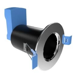 Multi Pack Of 50 Fire Rated Downlights - Polished Chrome, Includes Quick Connectors -LED Downlights Store fr gu10 k product chrome blue clips chrome perspective 1 compressed 4