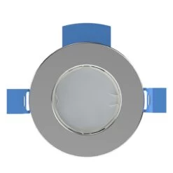 Multi Pack Of 25 Fire Rated Downlights - Polished Chrome, With Quick Connectors -LED Downlights Store fr gu10 k product chrome blue clips chrome bulb front compressed 2