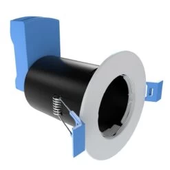 Multi Pack 10 Fire Rated Downlights - White Finish, With Quick Connectors 15 Multi Pack 10 Fire Rated Downlights - White Finish, With Quick Connectors -LED Downlights Store fr gu10 k product chrome blue clips white perspective 1 compressed 2