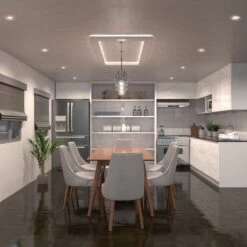 8w LED Fire Rated Downlight, Brushed Chrome Bezel -LED Downlights Store fr led cct dining area compressed satin nickel 4000k scene 1.1524