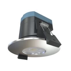 8w LED Fire Rated Downlight, Brushed Chrome Bezel -LED Downlights Store fr led cct product angle 2 compressed