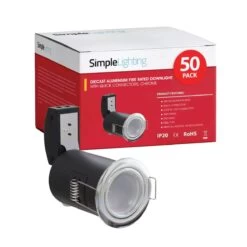 Pack Of 50 GU10 Fire Rated Fixed Downlights With A Polished Chrome Finish