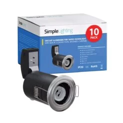 Pack Of 10 Fixed GU10 Fire Rated Downlights In A Brushed Chrome Finish