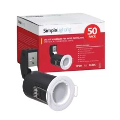 Pack Of 50 Die-Cast Fixed GU10 Fire Rated Downlights In A White Finish