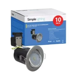 10 X Tilt Fire Rated GU10 Downlights, Brushed Chrome