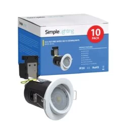 10 X Tilt Fire Rated GU10 Downlights, White Bezel