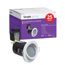 25 X Tilt Fire Rated GU10 Downlights, White Bezel