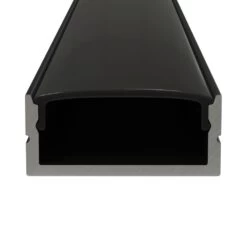 Black Aluminium Surface Mounted Profile, 2m Long With Cover & End Caps 16 Black Aluminium Surface Mounted Profile, 2m Long With Cover & End Caps -LED Downlights Store front close up of a black aluminium profile