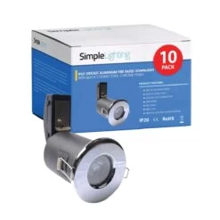 Pack Of 10 IP65 Fixed Shower Fire Rated Downlights In A Polished Chrome Finish