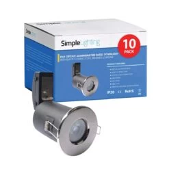 Pack Of 10 IP65 Shower Fire Rated Fixed Downlights In A Brushed Chrome Finish