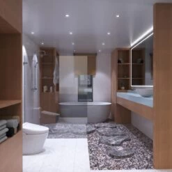 Pack Of 10 IP65 Shower Fire Rated Fixed Downlights In A Brushed Chrome Finish -LED Downlights Store frss bathroom compressed 16