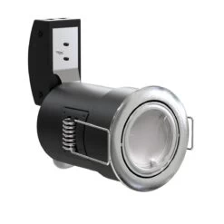 Pack Of 25 GU10 Tilt Fire Rated Downlights With A Brushed Chrome Finish -LED Downlights Store frts product with bulb compressed scene 3 2