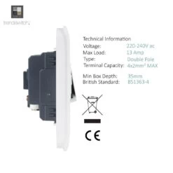 Trendi Artistic Modern Glossy Screwless Fused Spur Switch White -LED Downlights Store fswh detailed 1000x1000 1