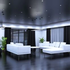 Pack Of 50 6w, Colour Adjustable Fire Rated Downlights, Matt Black -LED Downlights Store full shot of a living room with matt black downlight with cool white light 3